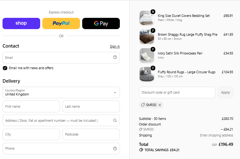 SMR30 30 percent coupon checkout proof