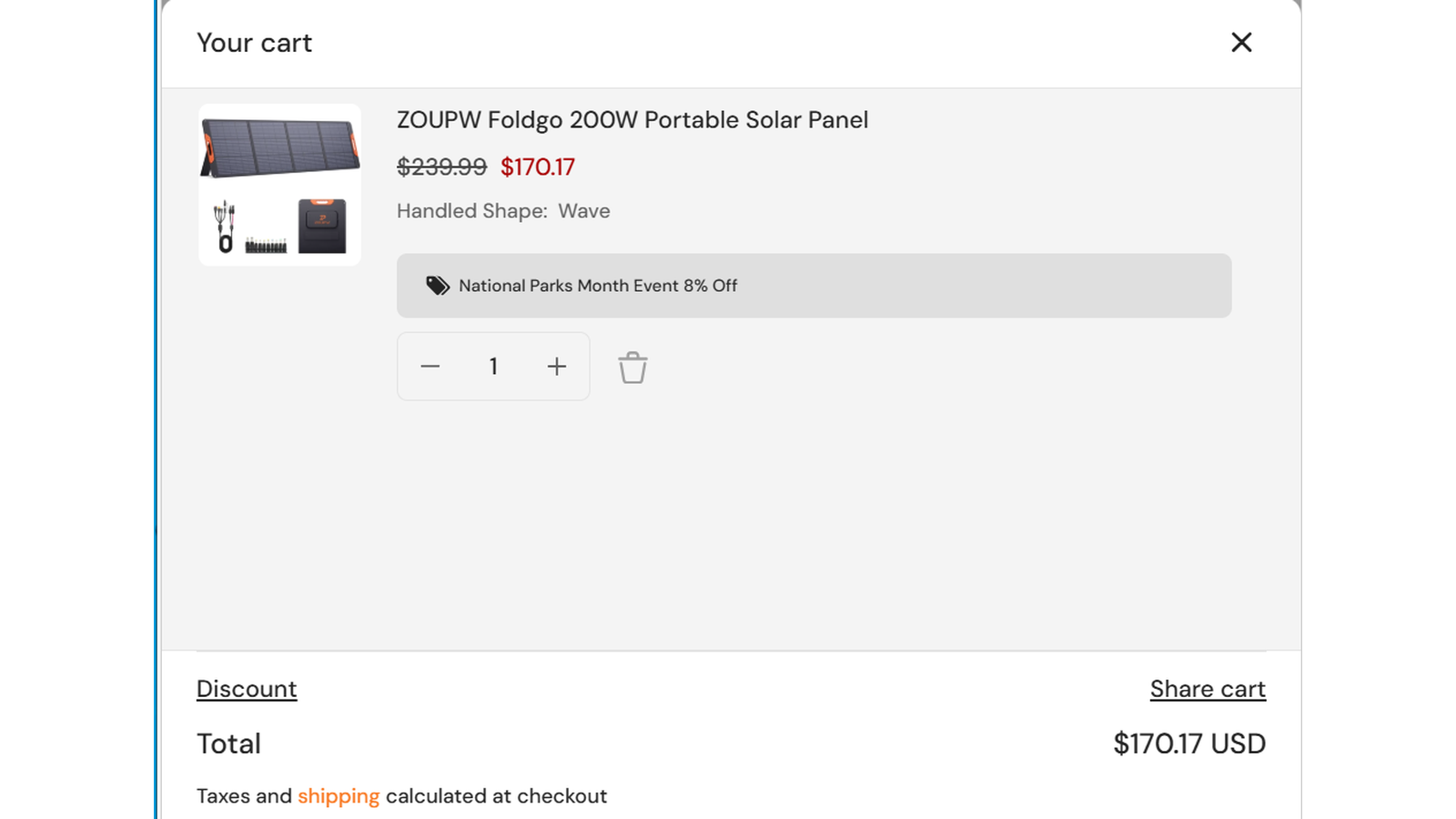 ZOUPW FoldGo 200W Portable Solar Panel cart proof showing National Parks Month Event 8% Off