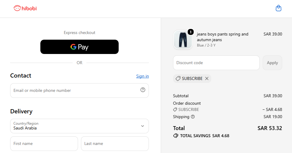 SUBSCRIBE Hibobi checkout proof showing 12 percent off