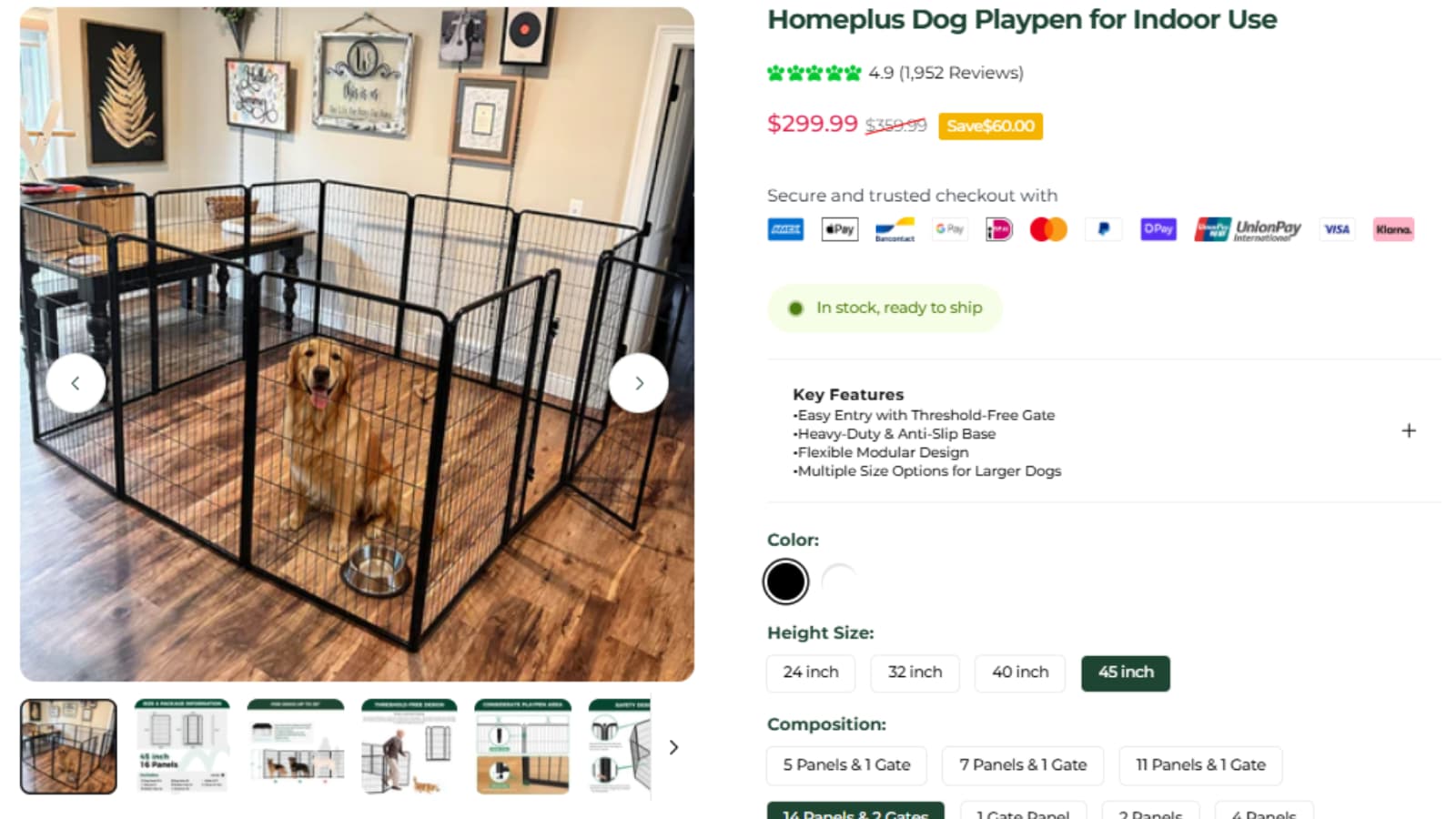 FXW Homeplus 45-inch 14-panel 2-gate indoor dog playpen sale
