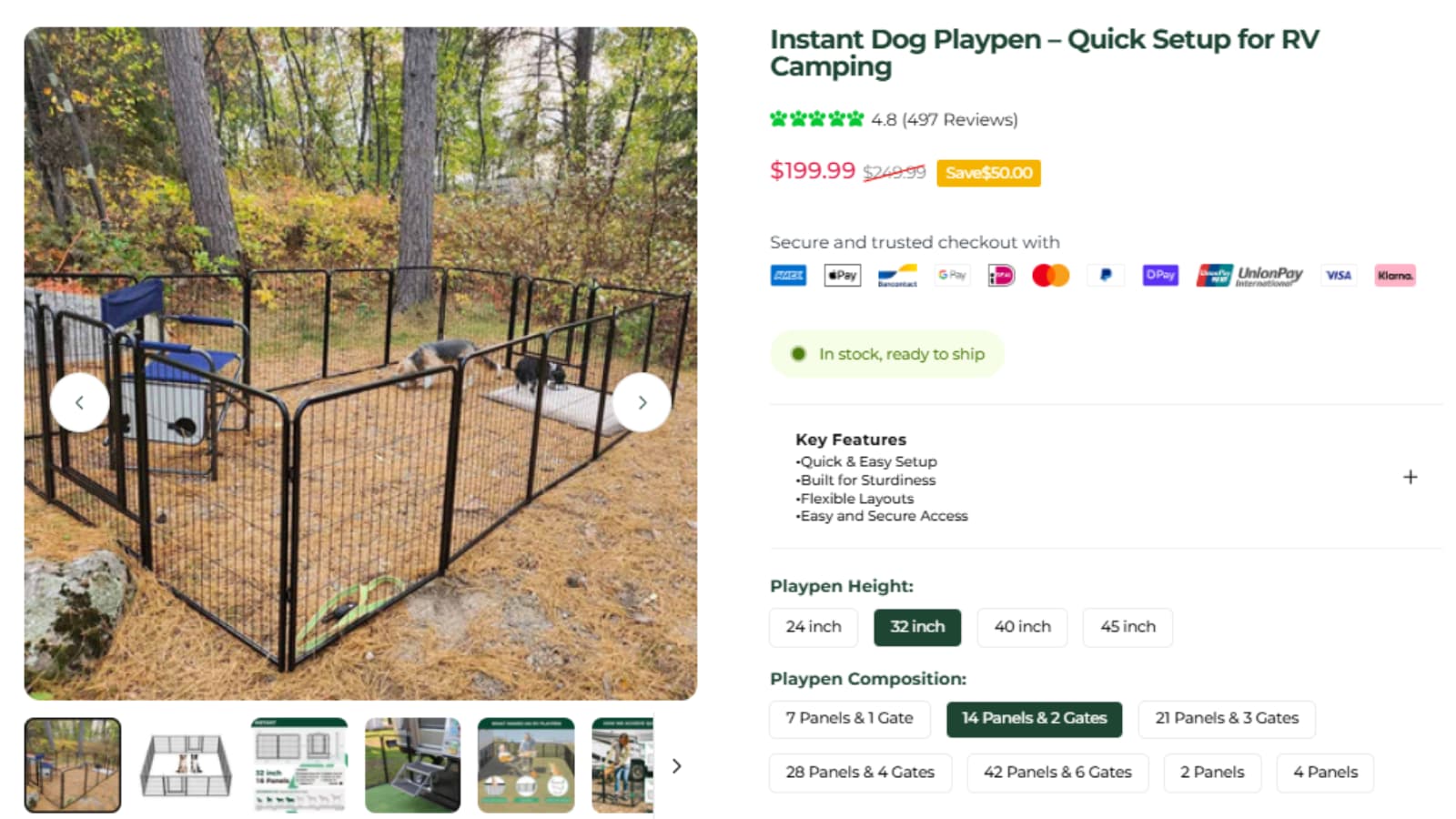FXW Instant 32-inch 14-panel 2-gate dog playpen sale