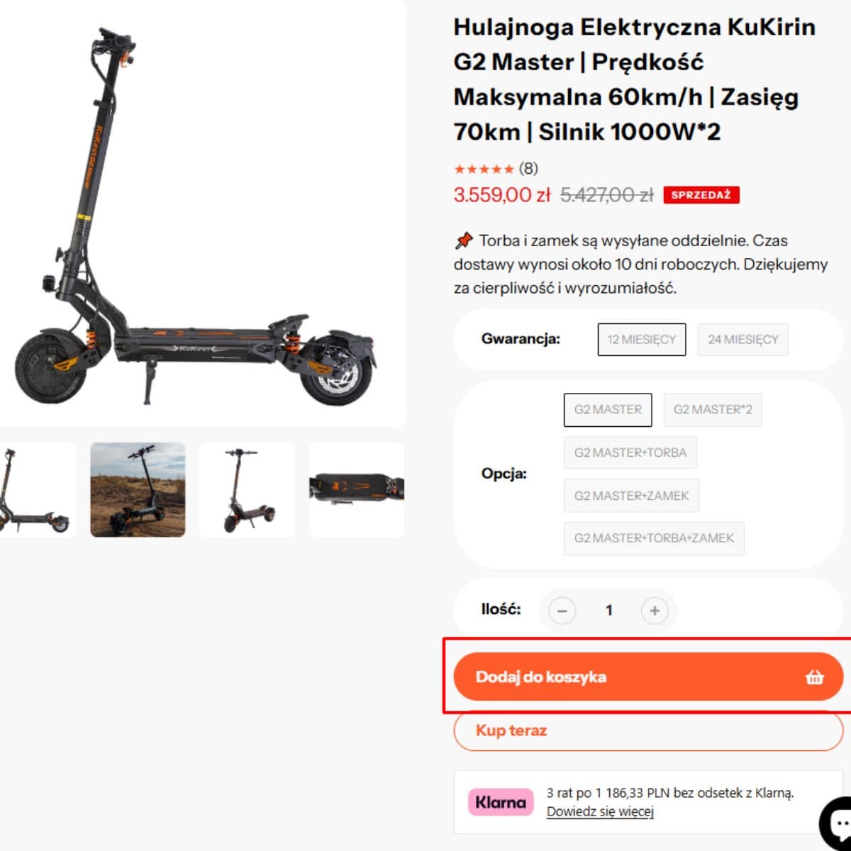 KuKirin G2 Master product page showing price and add to cart button