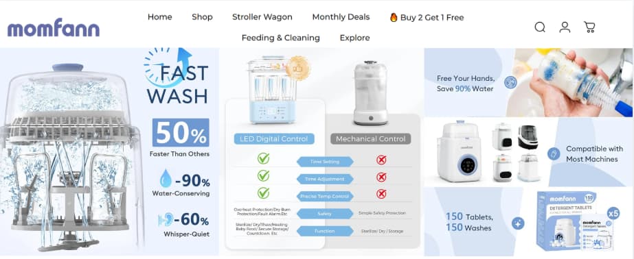 Momfann bottle cleaning decision matrix comparing washer, sterilizer, and tablet cleaning routes