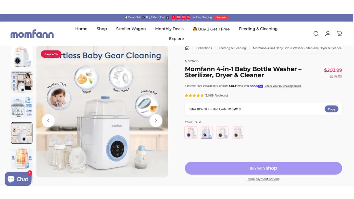 Momfann bottle washer shown as part of a real baby bottle cleaning workflow