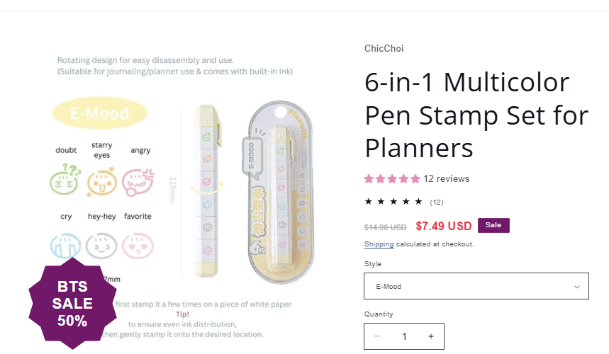 6-in-1 Multicolor Pen Stamp Set for Planners sale price proof