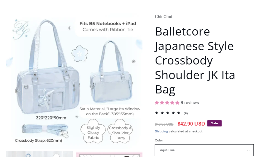 Balletcore Japanese Style Crossbody Shoulder JK Ita Bag sale price proof