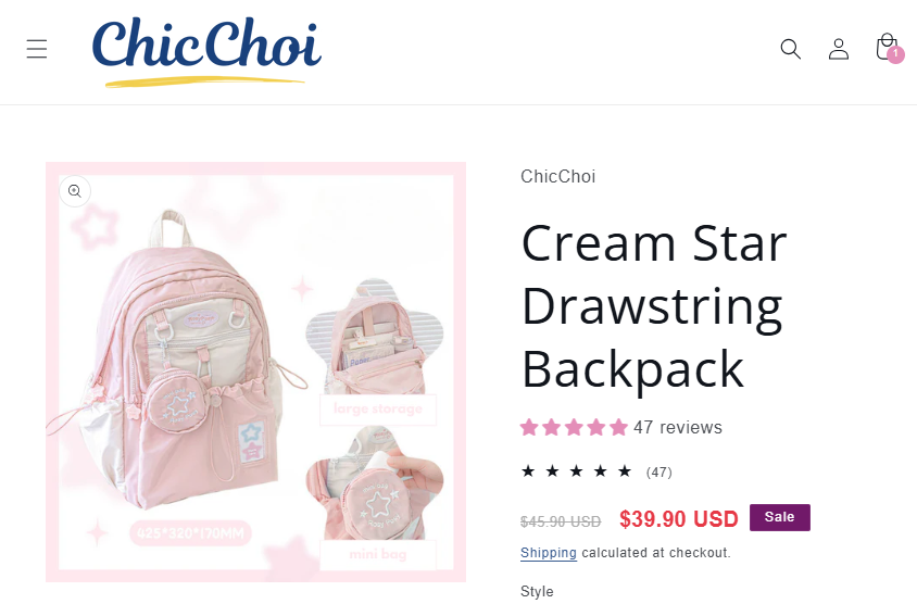 Cream Star Drawstring Backpack sale price proof