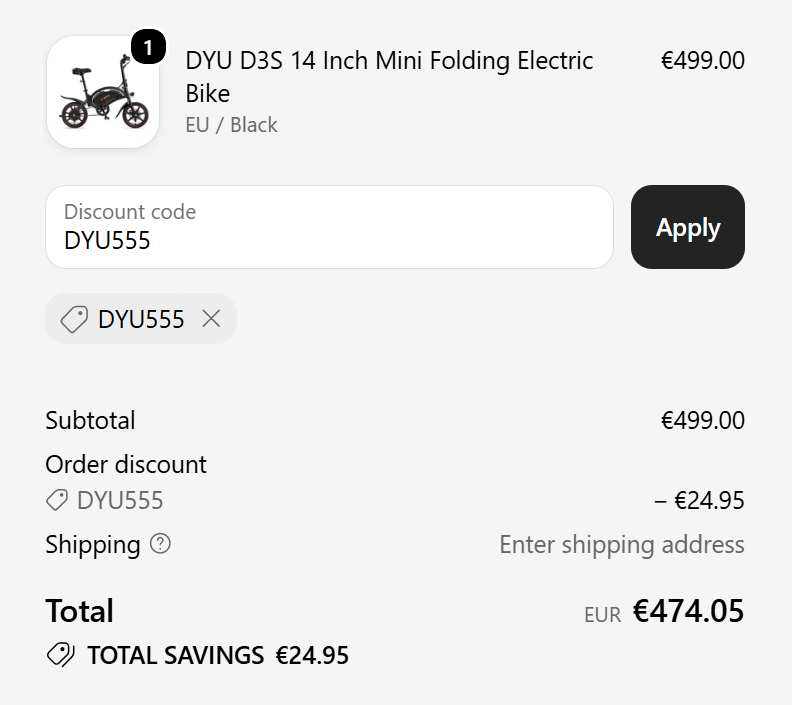 code DYU555  5% Off DYU D3S 14 Inch Mini Folding Electric Bike