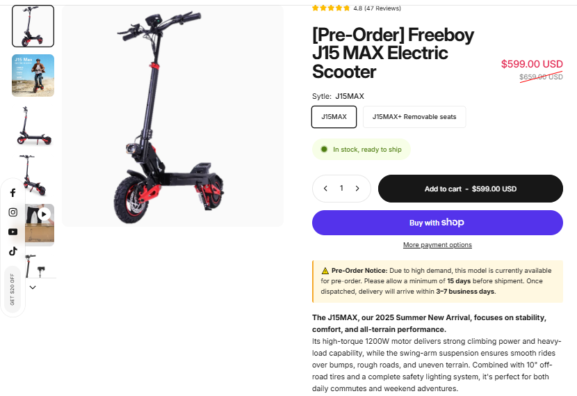 Freeboy J15 MAX sale price proof