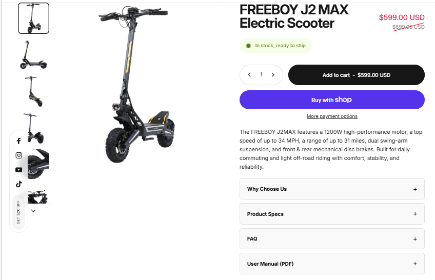 FREEBOY J2 MAX sale price proof