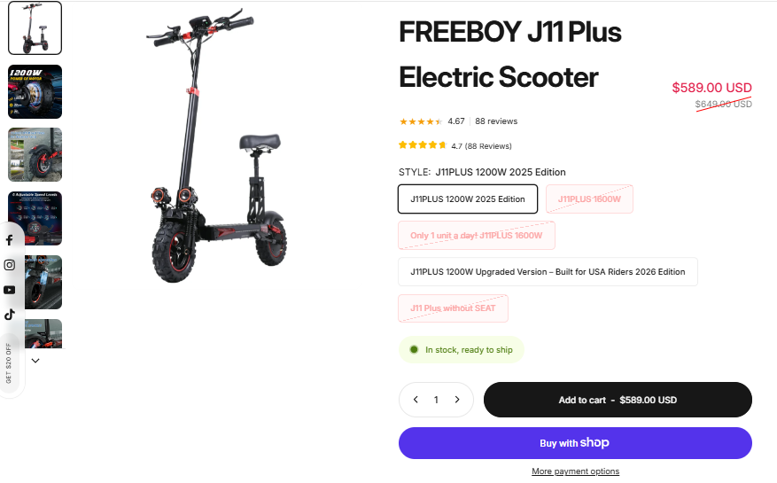 FREEBOY J11 Plus sale price proof