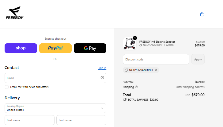 CHECKOUT PROOF — NGUYENVANDINH SAVES $20; TOTAL $679