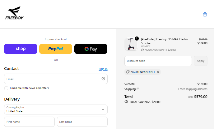 CHECKOUT PROOF — NGUYENVANDINH SAVES $20; TOTAL $579