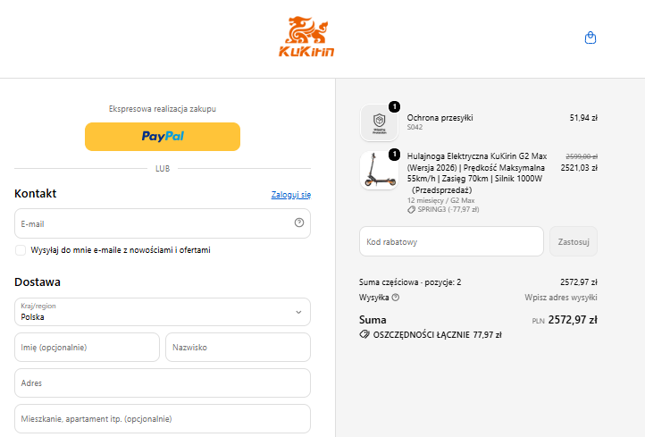 KuKirin G2 Max 2026 — kod rabatowy SPRING3 i oszczędność 77,97 zł przy kasie