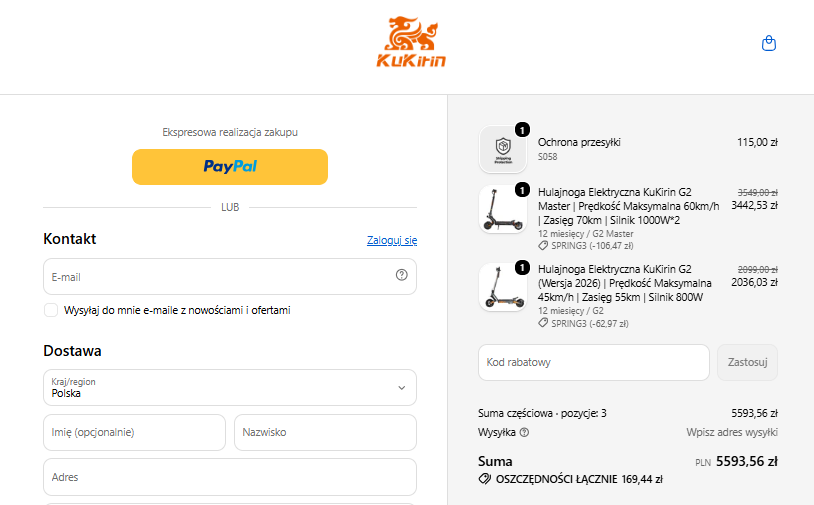Potwierdzenie kodu rabatowego KuKirin SPRING3 — 3% zniżki przy kasie