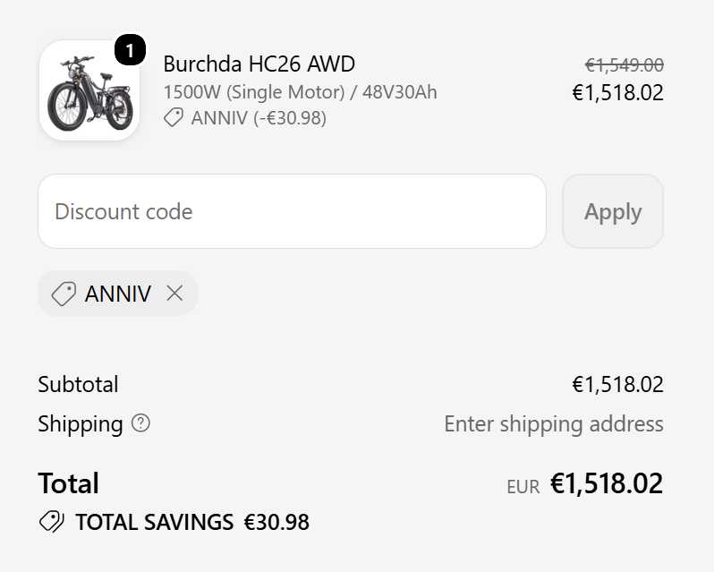 BURCHDA code ANNIV saves 2% on the HC26 AWD