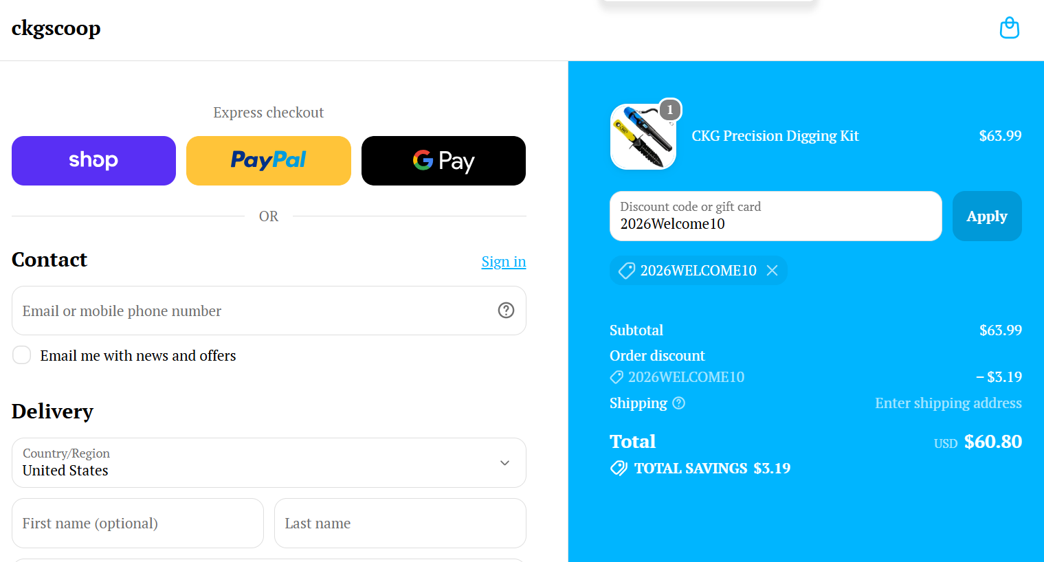 CKGS Coop discount code 2026Welcome10 5% off checkout proof