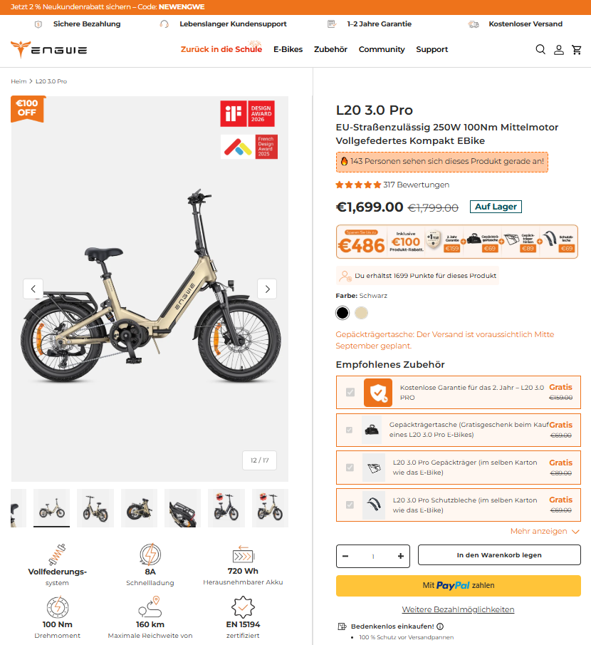 Engwe L20 3.0 Pro Produktseite