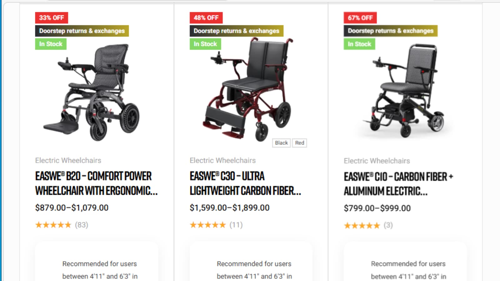 Selected Easwe electric wheelchairs discounted up to 67 percent