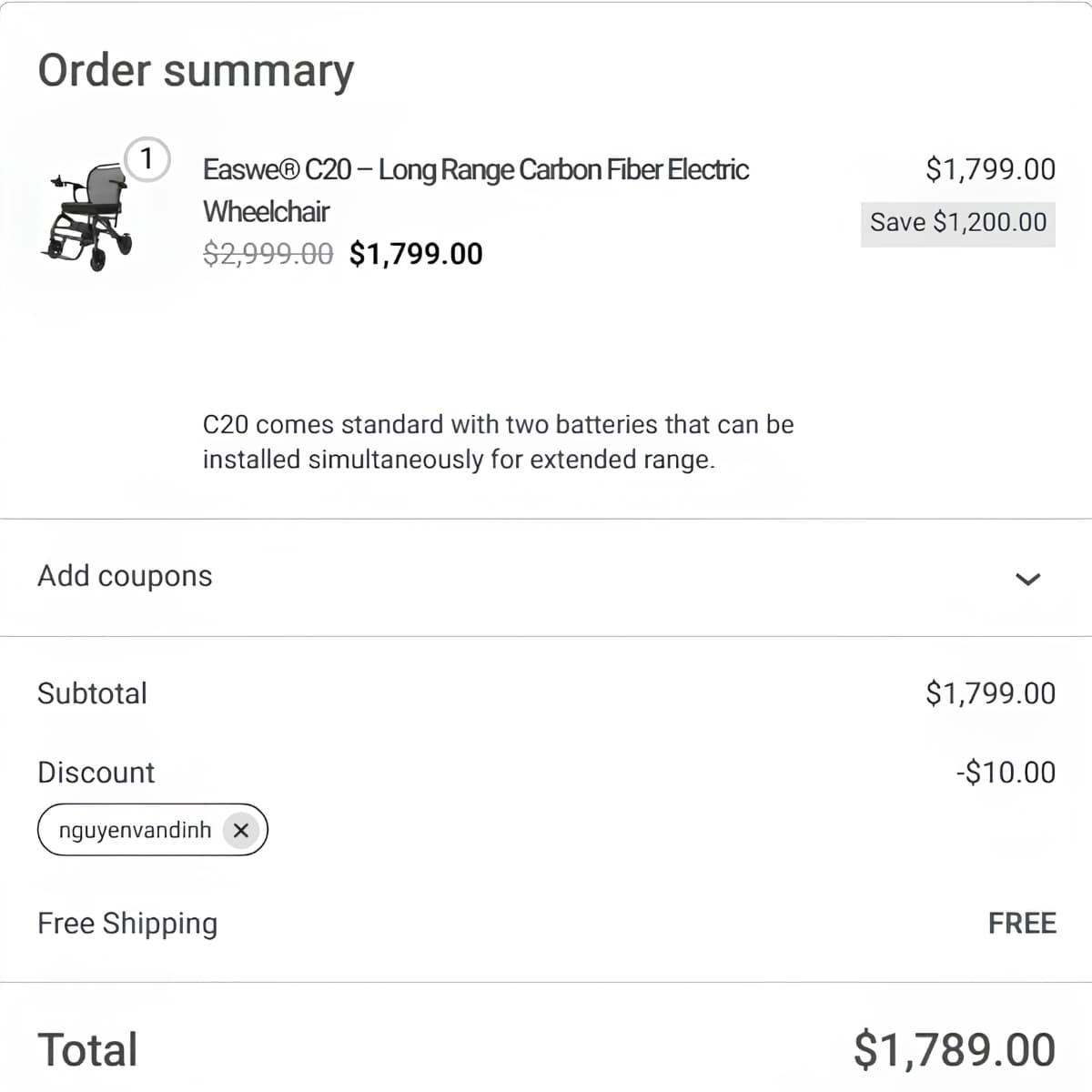 NGUYENVANDINH Easwe checkout proof showing ten dollars off