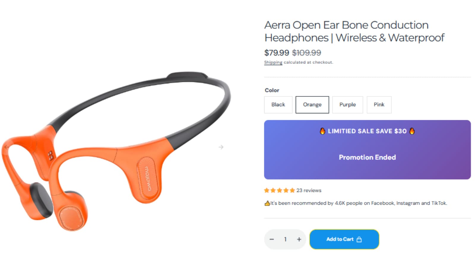 Mojawa Aerra Open Ear Bone Conduction Headphones Product-Page Deal Mojawa Aerra Open Ear Bone Conduction Headphones product-page deal showing sale price, original price and IP67 waterproof open-ear design