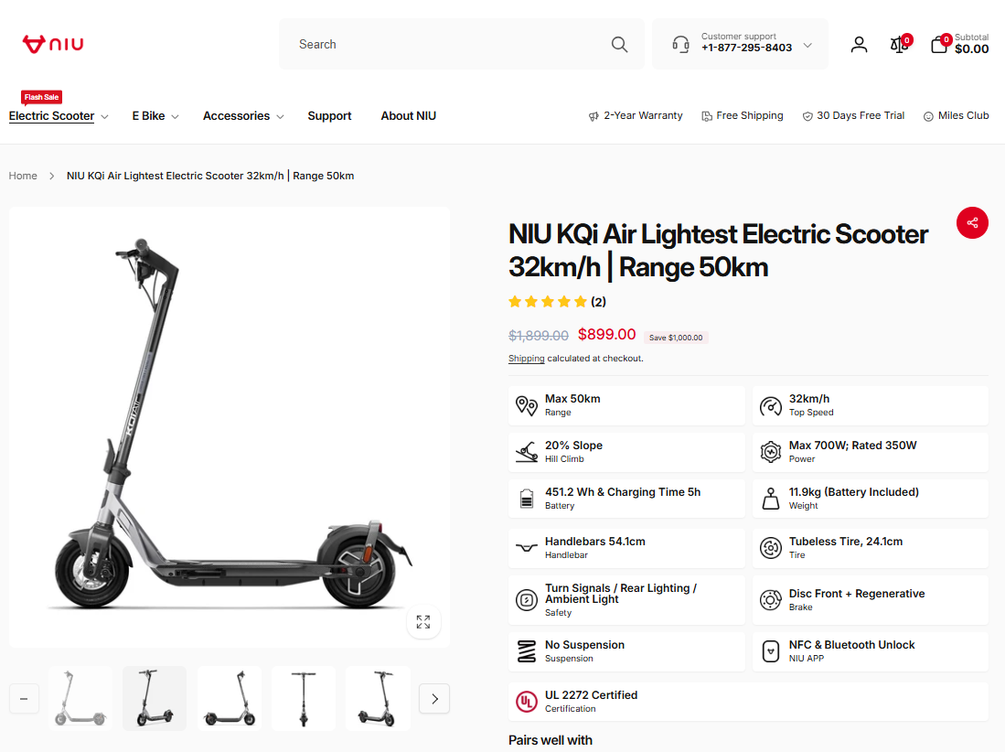NIU KQi Air Lightest Electric Scooter