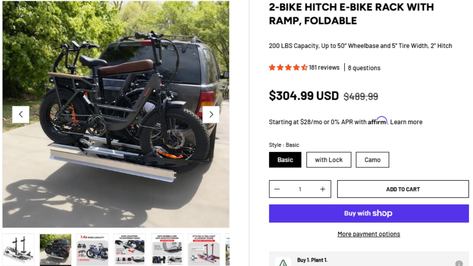 OutfitR 2-Bike Hitch E-Bike Rack Foldable Deal Proof OutfitR 2-Bike Hitch E-Bike Rack With Ramp Foldable deal proof showing $304.99 sale price and $489.99 original price