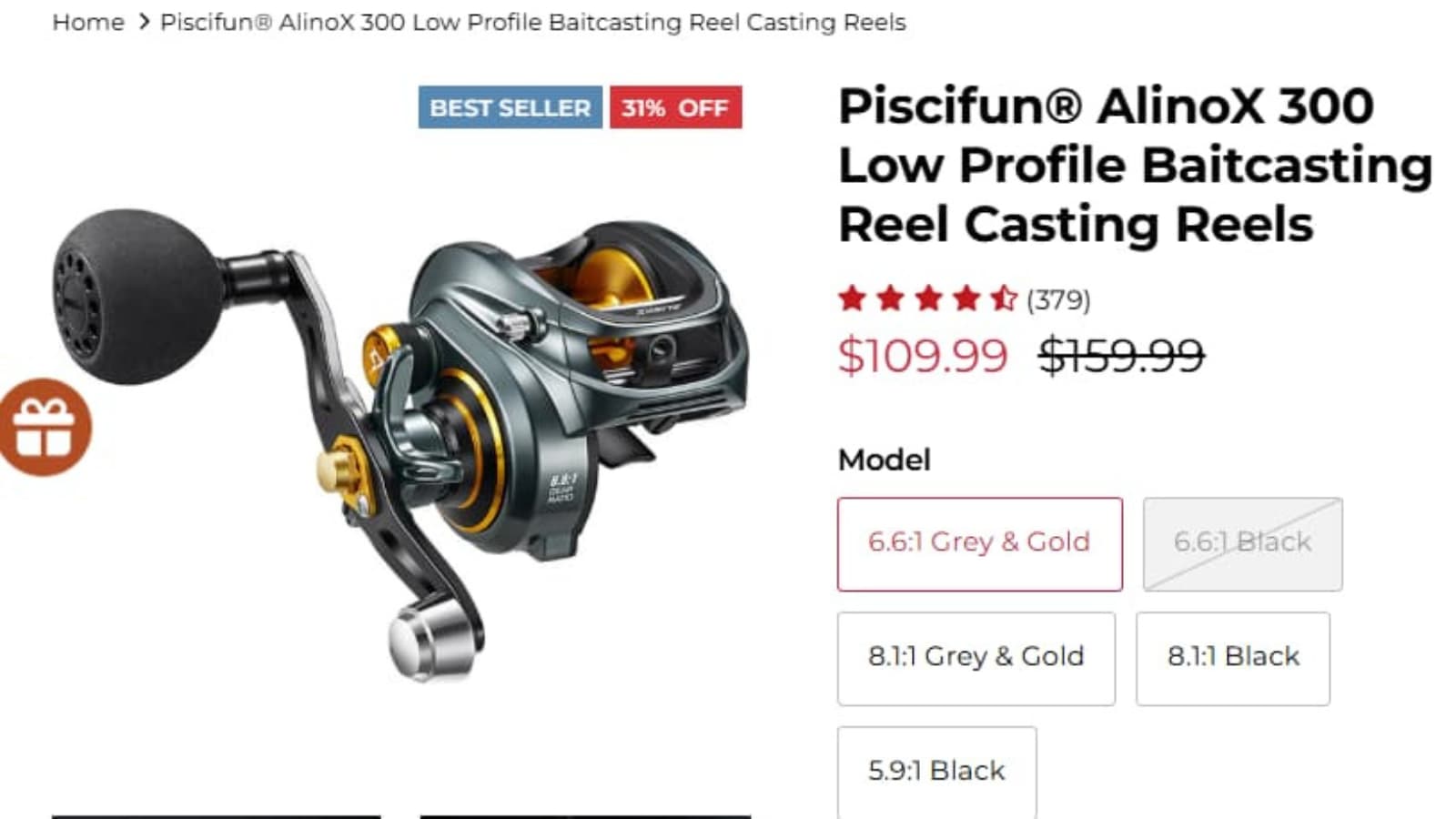Piscifun AlinoX 300 Low Profile Baitcasting Reel current sale price proof