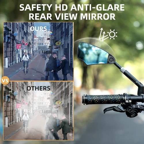 ROCKBROS 360 degree adjustable handlebar bike mirror with anti-glare glass