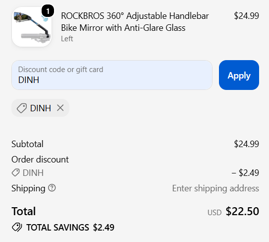 code dinh  10% Off_ROCKBROS 360° Adjustable Handlebar Bike Mirror with Anti-Glare Glass