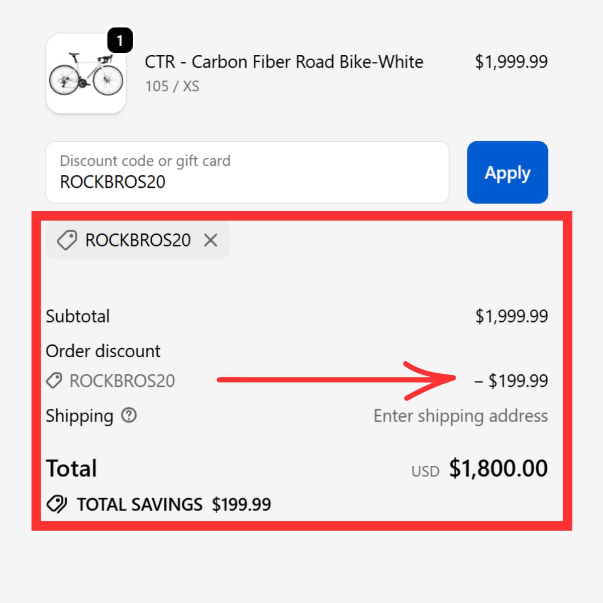 ROCKBROS20 step 2 enter code and confirm 10 percent off