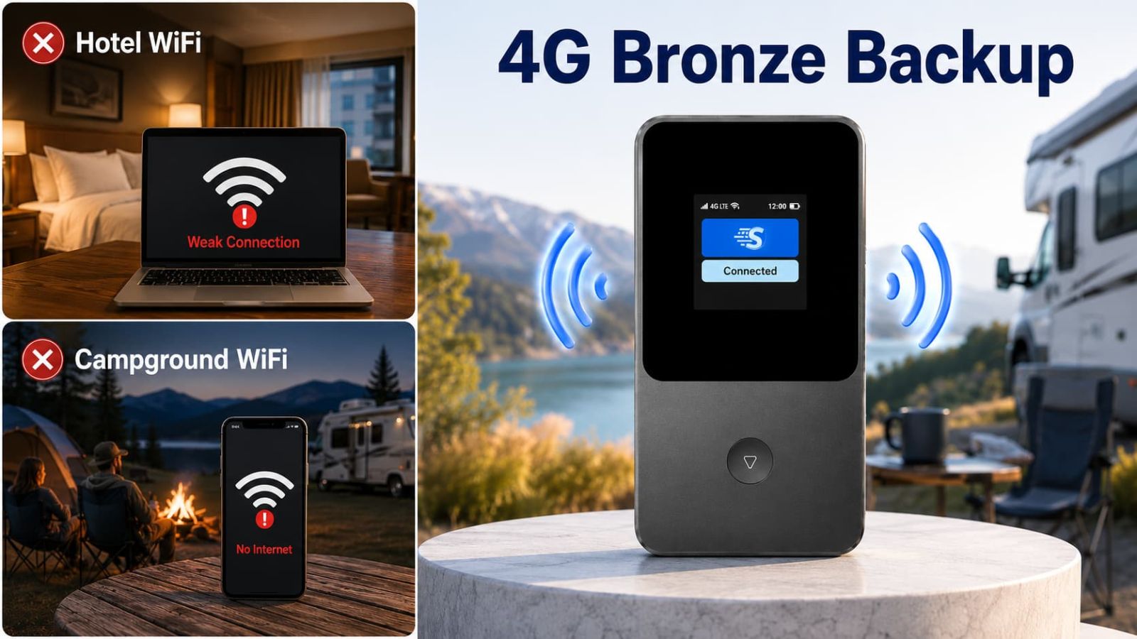 SwiftNet 4G Bronze backup internet when hotel or campground WiFi fails