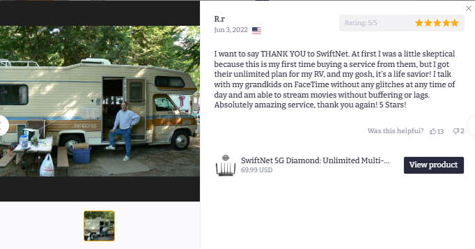 SwiftNet WiFi customer review RV FaceTime streaming R.f screenshot