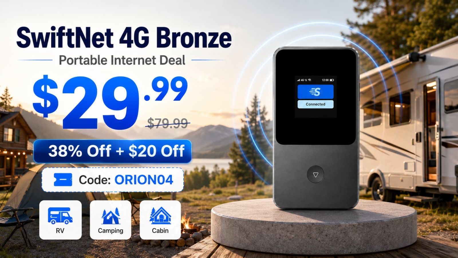 SwiftNet 4G Bronze portable internet for road trips and weekend camping