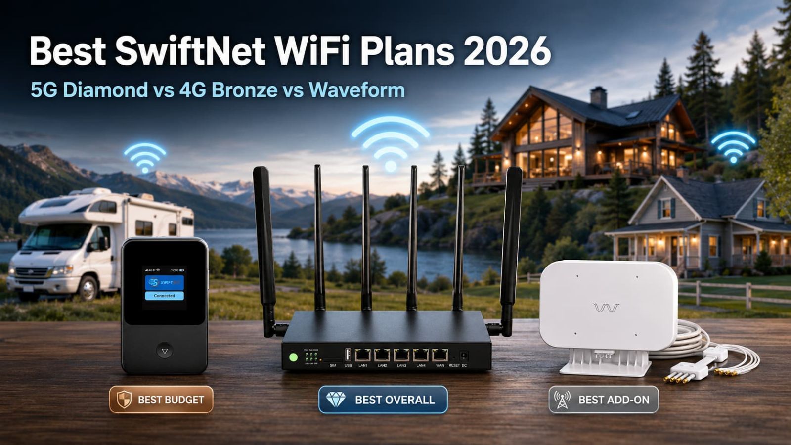 Best SwiftNet WiFi Plans 2026 comparing 5G Diamond vs 4G Bronze vs Waveform