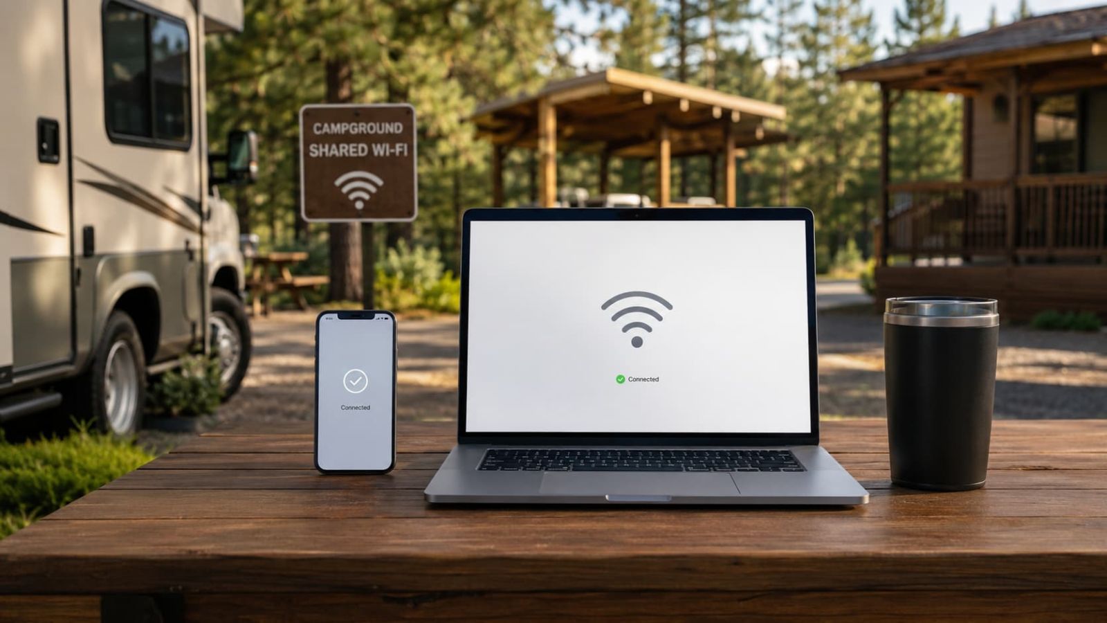 Campground WiFi and hotel WiFi backup options for RV travelers using laptop and smartphone
