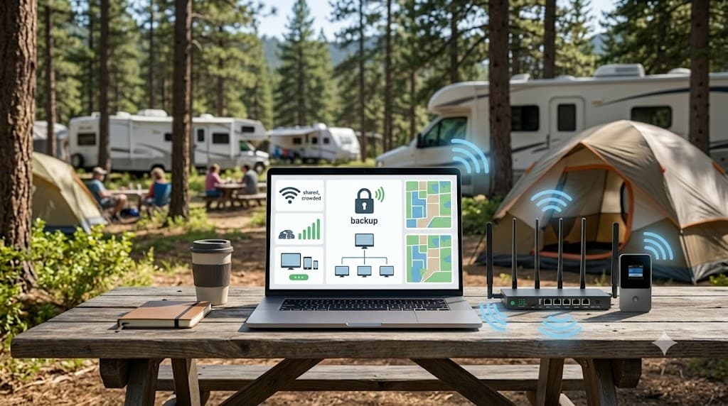 Campground WiFi versus SwiftNet backup internet for RV parks, campsites, cabins, shared WiFi problems and private cellular backup