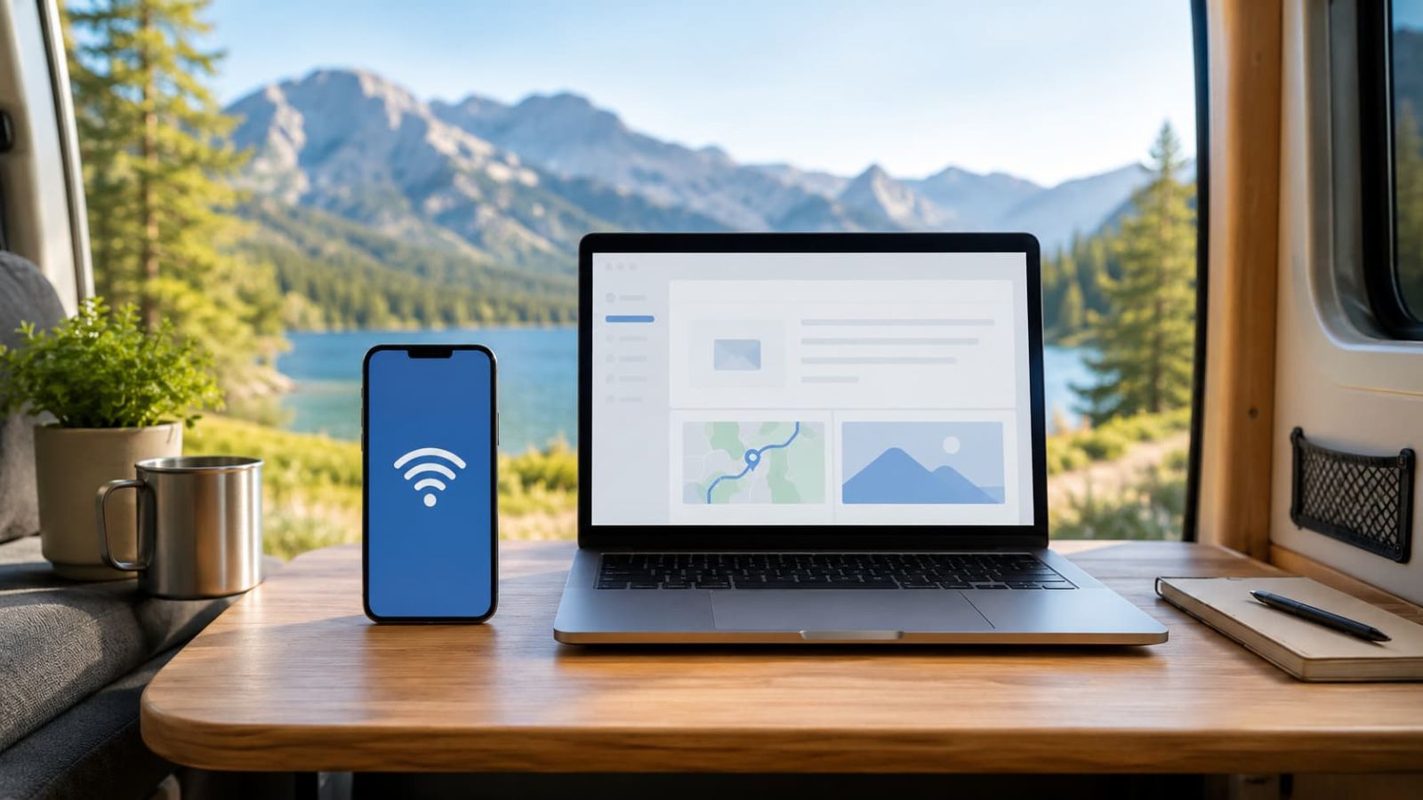 Phone hotspot for light laptop work route planning and backup browsing while traveling