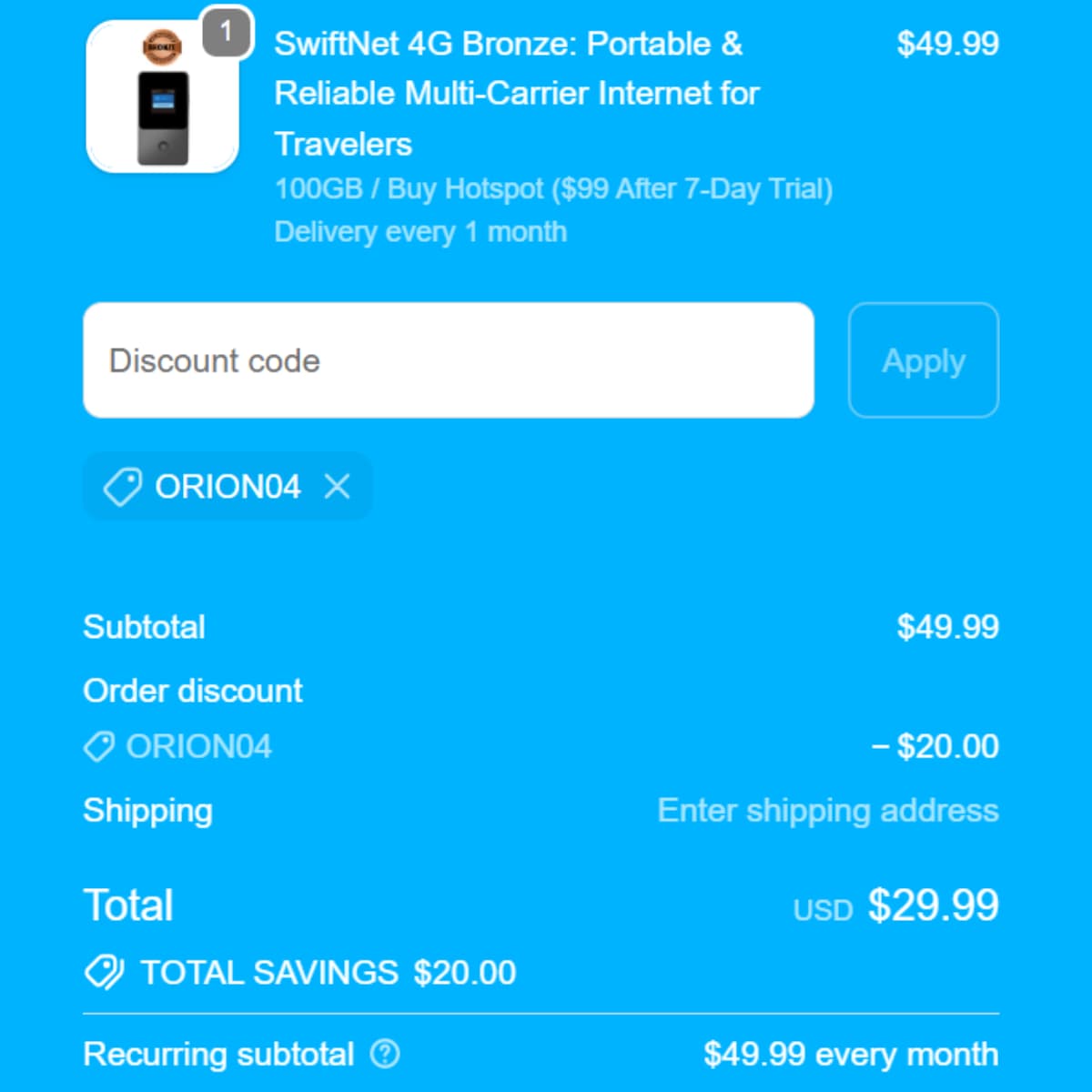 SwiftNet 4G Bronze ORION04 proof image