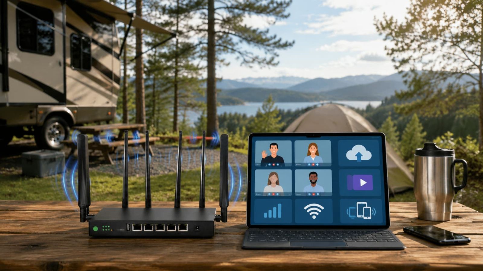 SwiftNet 5G Diamond router setup for RV park camping, longer stays, laptop work, streaming, video calls and multiple devices