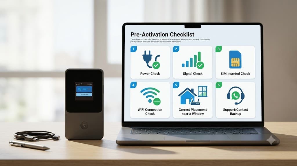 SwiftNet check before activation guide with coverage, plan, device terms, trial timing, ORION04 and recurring subtotal checklist
