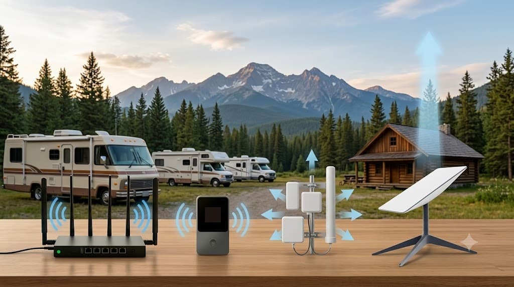 SwiftNet coverage path with 5G 4G antenna and satellite options