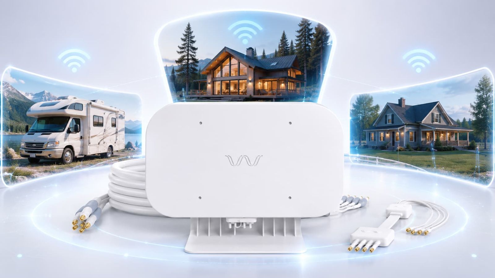 Waveform QuadMini antenna add-on for SwiftNet WiFi signal support in RV rural setup