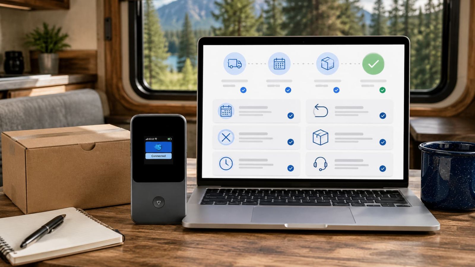 SwiftNet shipping and cancellation checklist with delivery timing, trial timing, return terms, cancellation timing and device return checks