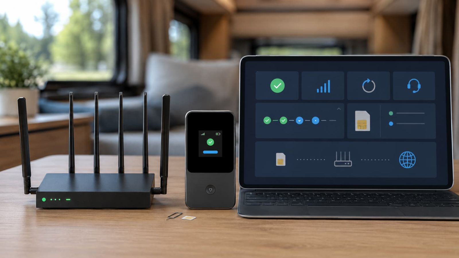 SwiftNet SIM and device provisioning guide with router, hotspot, account setup, network profile and activation status
