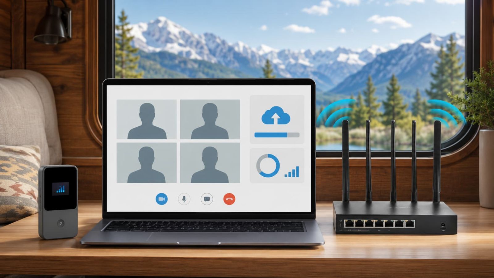 SwiftNet video call upload lag fix for RV rural remote work troubleshooting with laptop and router setup