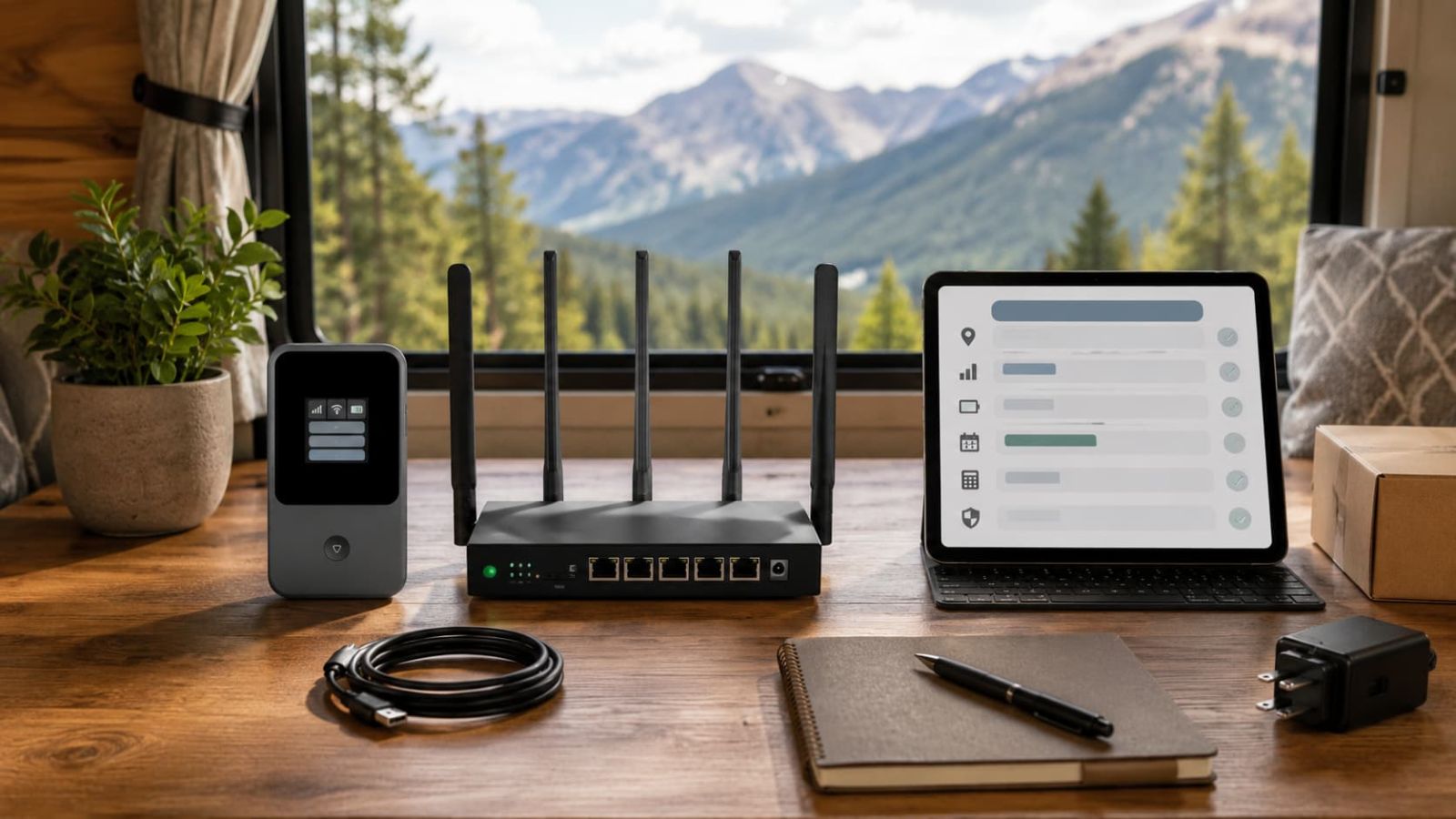 SwiftNet hardware verification checklist on a laptop screen alongside the 5G and 4G equipment.