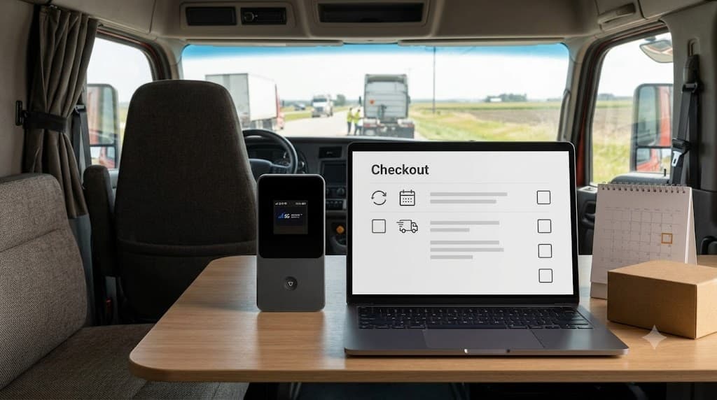 SwiftNet trucker checkout checklist for ORION04 device terms trial timing return window and recurring subtotal