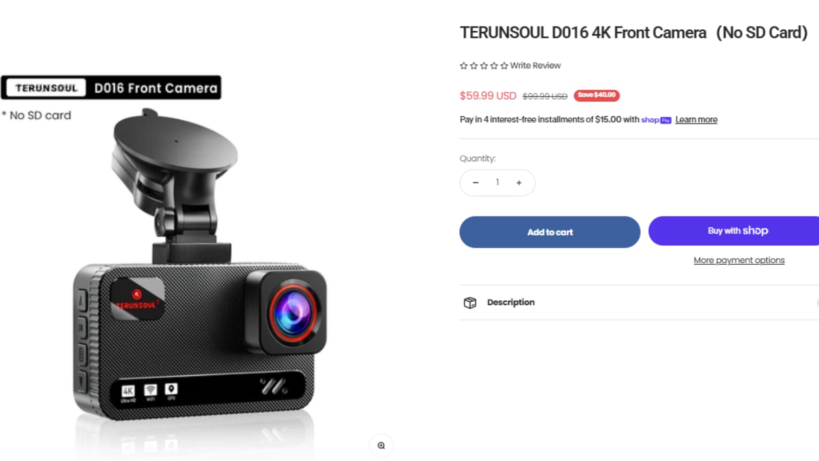 TerunSoul D016 4K Front Camera No SD Card Save $40 Deal TerunSoul D016 4K Front Camera No SD Card Save $40 deal thumbnail