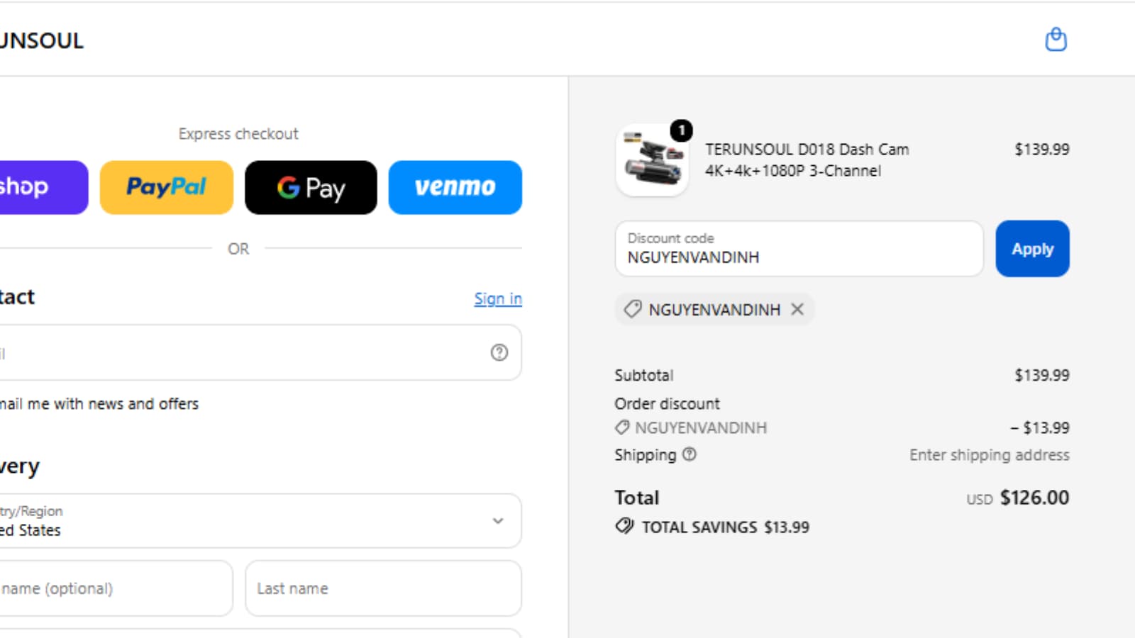 TerunSoul NGUYENVANDINH Coupon Code Checkout Proof TerunSoul NGUYENVANDINH coupon code checkout proof for 10% off store-wide